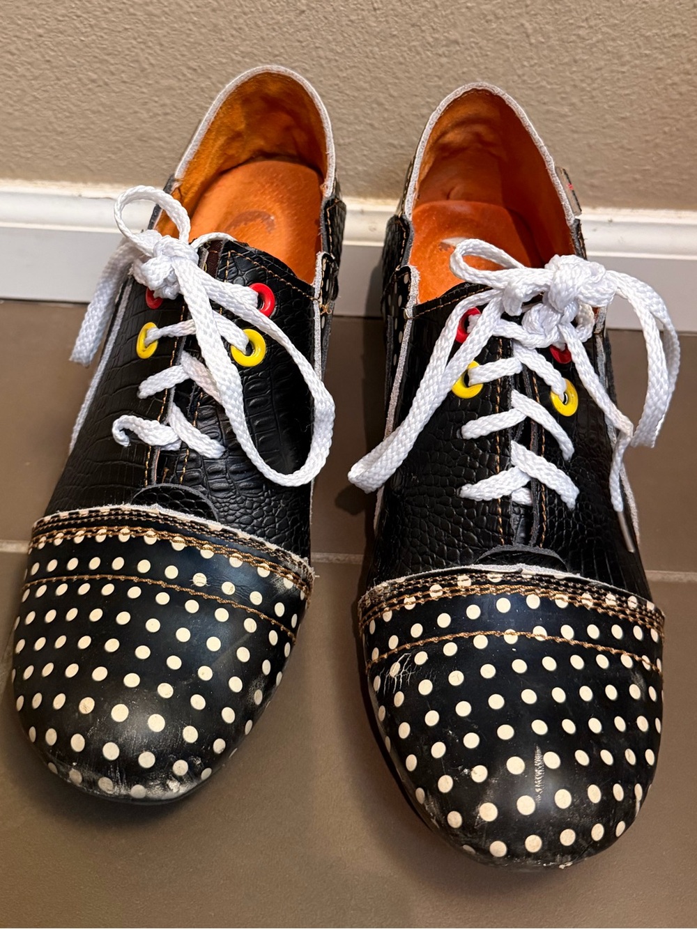 TMA EYES MAIA Rockabilly Black Retro Polka Dot Leather Ankle Lace Up Boot SZ 8